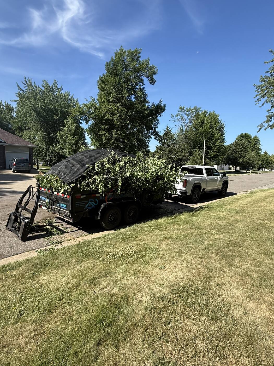 During — dump trailer loaded with brush and trees for hauling